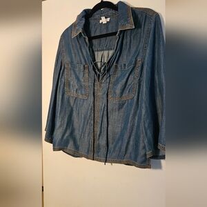 Tribal Blue Denim Lace-Up Top